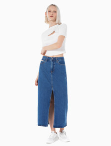 Buy 여성 데님 맥시 스커트 in color BLUE