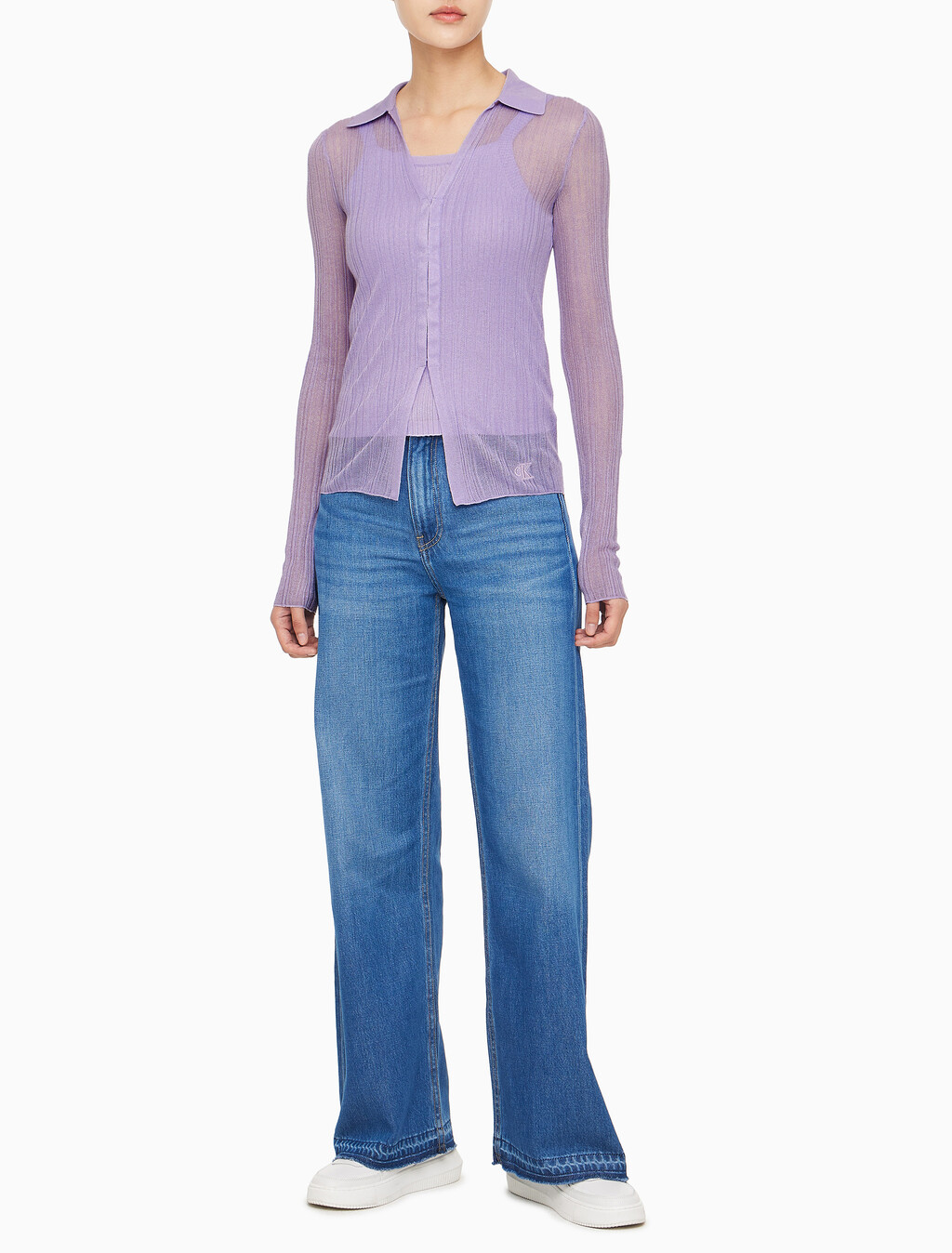 Buy 여성 2 IN 1 폴로 가디건 in color LILAC