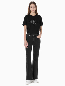 Buy 여성 하이라이즈 플레어핏 블랙 이탤리언 데님 in color WASHED BLACK LOGO LACE