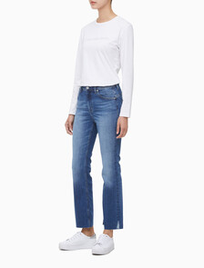 Buy 여성 하이라이즈 부츠핏 미드블루 데님 in color BLUE BLACK HANGER LOOP