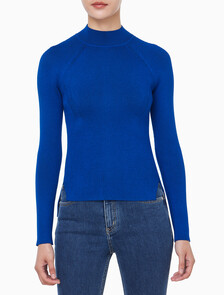 Buy 여성 L/S 모크넥 풀오버 스웨터 in color blue