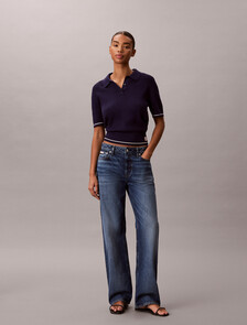 Buy 여성 우븐라벨 크롭드 케이블 스웨터 in color Evening Blue