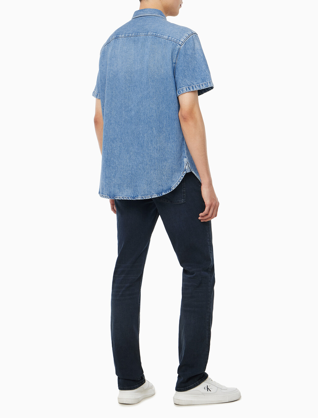 Buy 남성 블루 텐셀 반팔 데님 셔츠 in color BLUE RETROGRADE