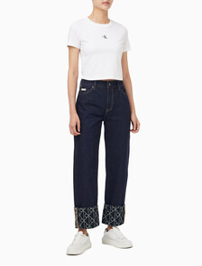Buy 여성 릴렉스드 크롭 인디고 자카드 데님 in color denim