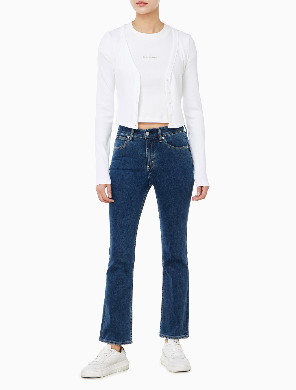 Buy 여성 우븐라벨 베이비립 가디건 in color BRIGHT WHITE