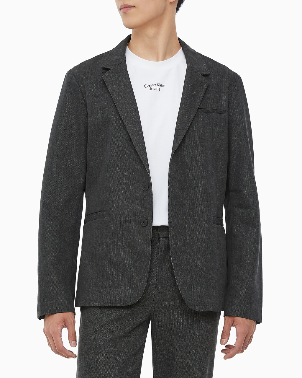 Buy 남성 롱슬리브 언라인드 스트럭쳐 블레이저 in color CHARCOAL