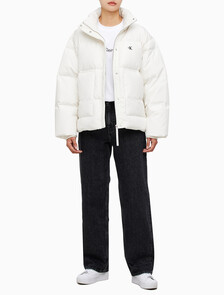 Buy 여성 숏 렝스 스탠드 카라 푸퍼 다운 재킷 in color WHITE