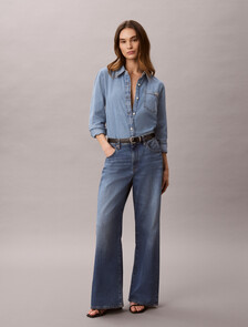 Buy 여성 와이드레그 리넨 데님 in color Light Blue