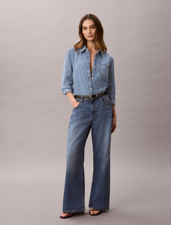 여성 와이드레그 리넨 데님