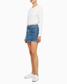 Buy 여성 로우 라이즈 A라인 데님 스커트 in color MID BLUE BACK EMBRO