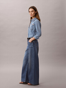 Buy 여성 와이드레그 리넨 데님 in color Light Blue