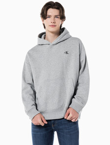 Buy 남성 아카이브 릴렉스핏 CK 스몰 로고 기모 후디 in color GREY HEATHER