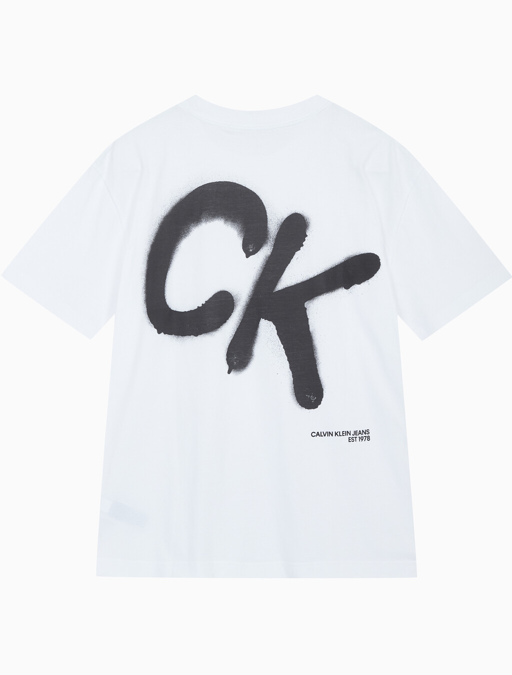 Buy 남성 릴렉스핏 CK 스프레이 로고 반팔 티셔츠 in color BRIGHT WHITE