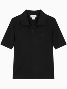 Buy 여성 슬림핏 브이넥 폴로 in color BLACK