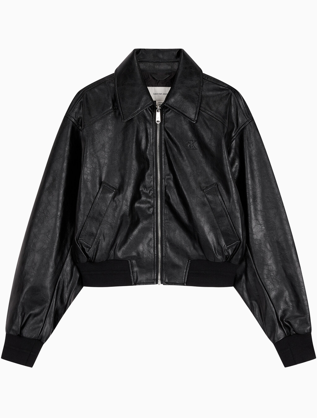Buy 여성 크롭 크링클 레더 폭스 레더 자켓 in color BLACK
