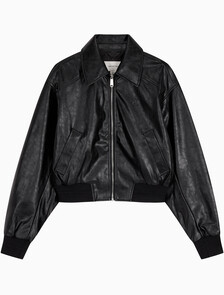 Buy 여성 크롭 크링클 레더 폭스 레더 자켓 in color BLACK