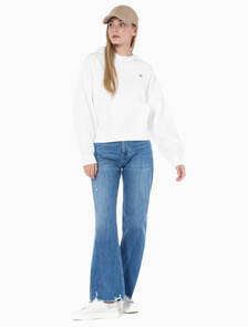 Buy 여성 하이라이즈 와이드핏 미드블루 데님 in color MID BLUE BACK EMBRO