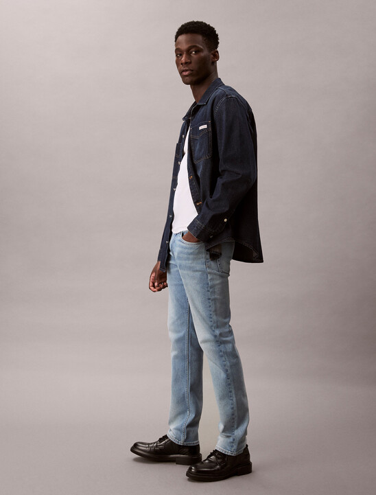 남성 슬림 스트레이트핏 미드블루 데님