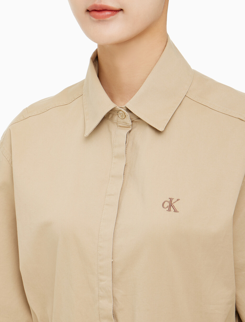 Buy 여성 아카이벌 컷아웃 셔츠 원피스 in color TRAVERTINE