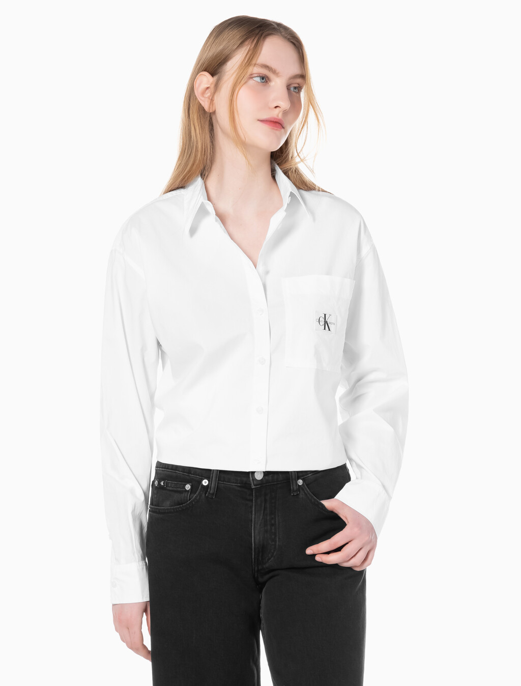 Buy 여성 우븐 라벨 릴렉스 셔츠 in color BRIGHT WHITE