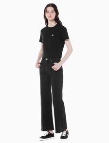 Buy 여성 하이라이즈 와이드핏 블랙 데님 in color WASHED BLACK LOGO LACE