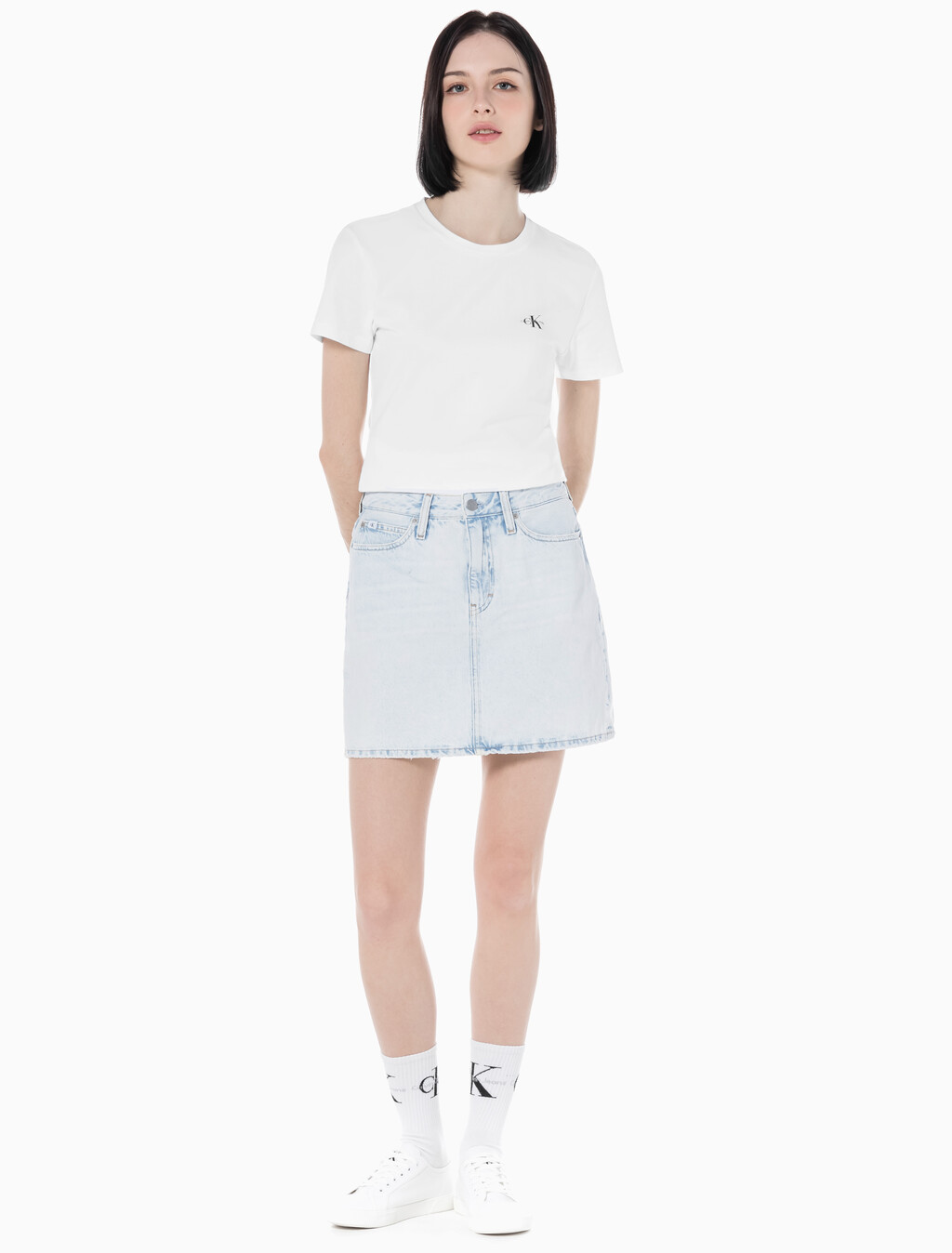 Buy 여성 하이라이즈 미니 데님 스커트 in color CHALKY BLUE