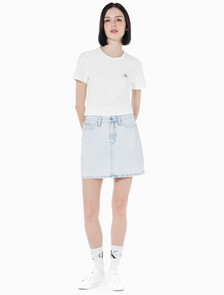 Buy 여성 하이라이즈 미니 데님 스커트 in color CHALKY BLUE