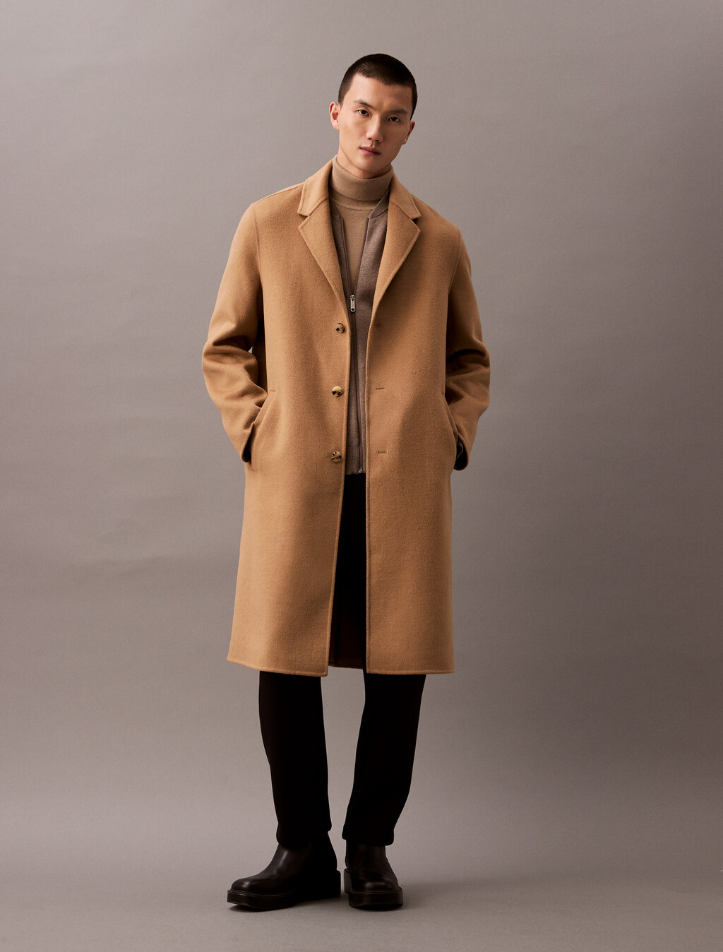 Buy 남성 롱슬리브 울 오버코트 in color TIGERS EYE