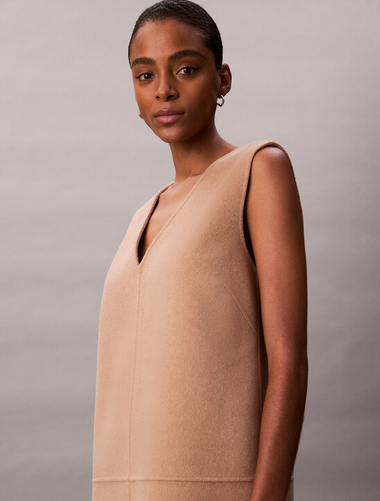 여성 더블 페이스 브이넥 미니 쉬프트 드레스