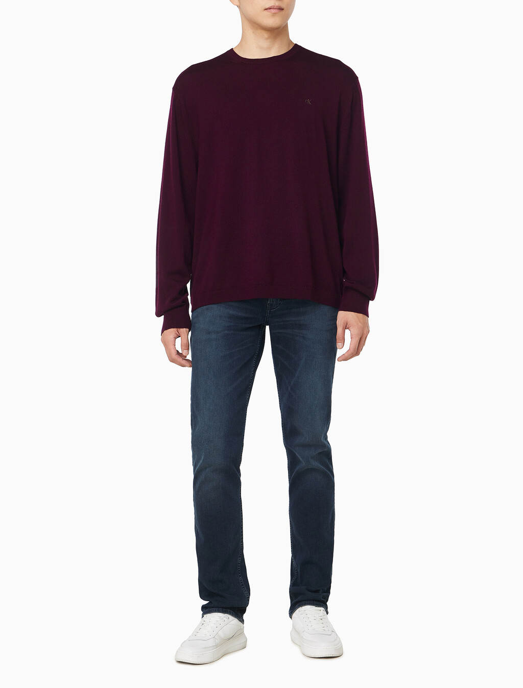 Buy 남성 메리노 울 크루넥 스웨터 in color Crimson red