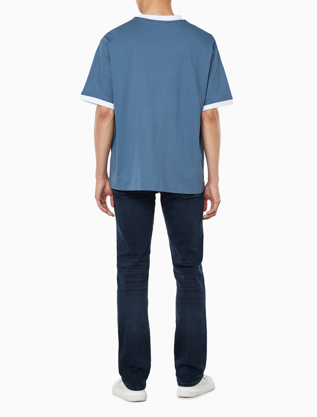 Buy 남성 릴렉스핏 레트로 로고 링거 반팔 티셔츠 in color BLUEFIN