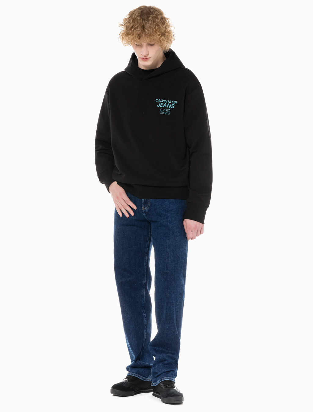 Buy 남성 90's 스트레이트핏 기모 미드블루 데님 in color MID BLUE BACK EMBRO