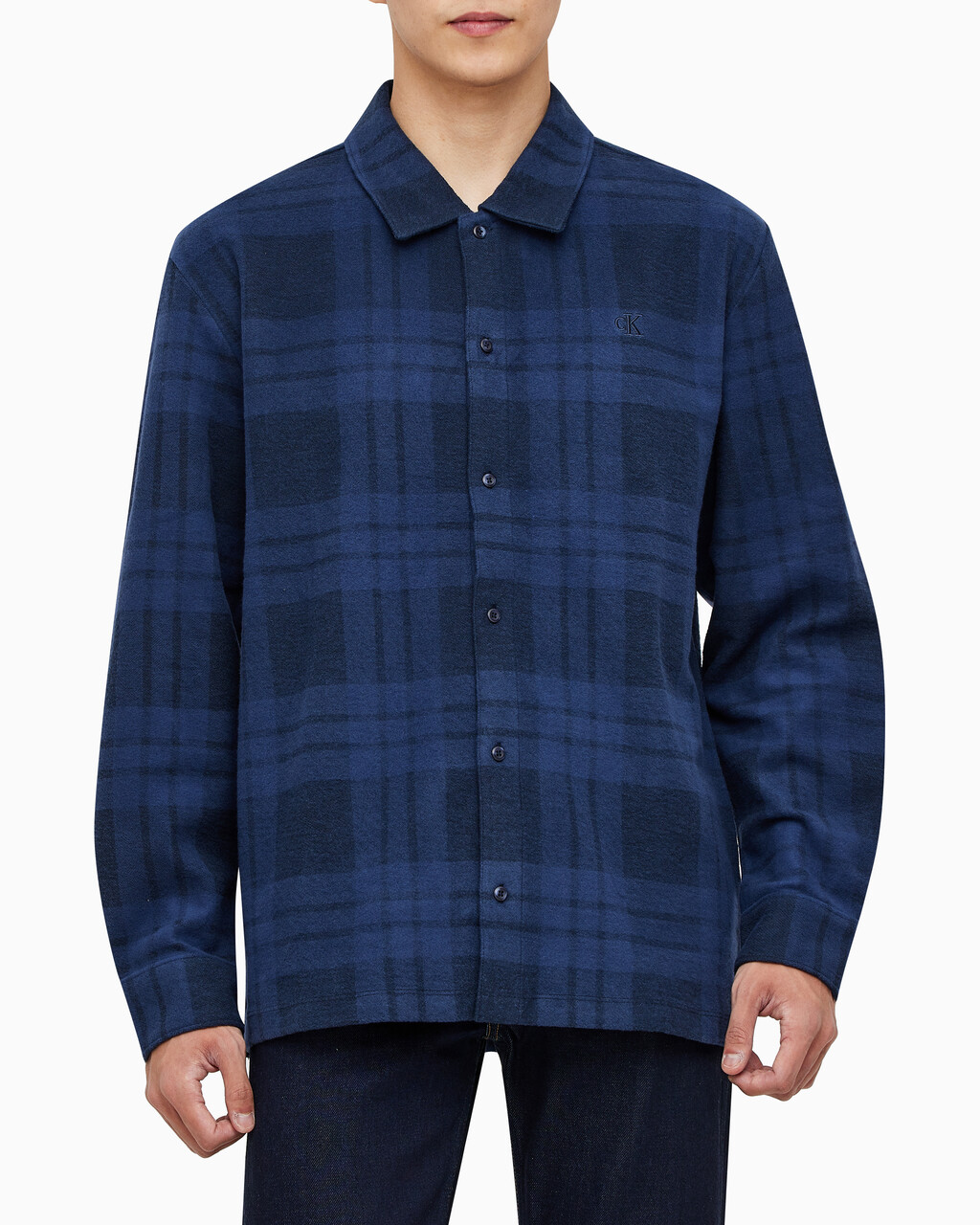 Buy 남성 프린트 플레이드 긴팔 셔츠자켓 in color DARK SAPPHIRE