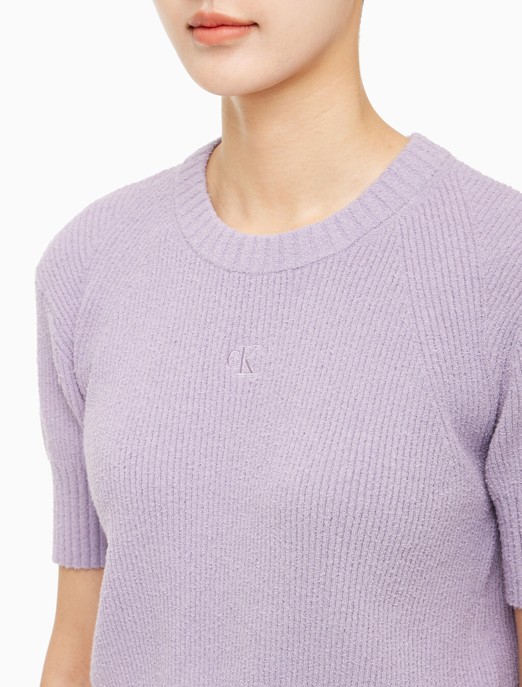 Buy 여성 벌룬 반팔 니트 탑 in color LAVENDER