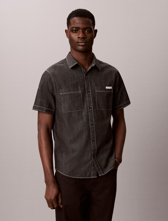 샴브레이 클래식 숏슬리브 셔츠