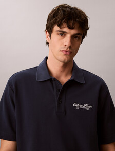 Buy 이지 아플리케 피케 폴로 티 in color DARK SAPPHIRE