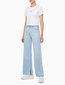 Buy 여성 하이라이즈 와이드핏 라이트블루 37.5 라이트웨이트 스플릿 데님 in color CHALKY BLUE