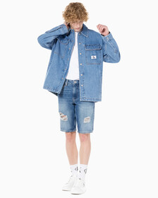 Buy 남성 레귤러핏 디스트로이드 라이트블루 데님 쇼츠 in color 028A CHALKY BLU