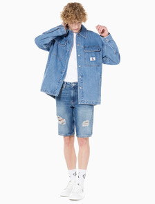 Buy 남성 레귤러핏 디스트로이드 라이트블루 데님 쇼츠 in color CHALKY BLUE