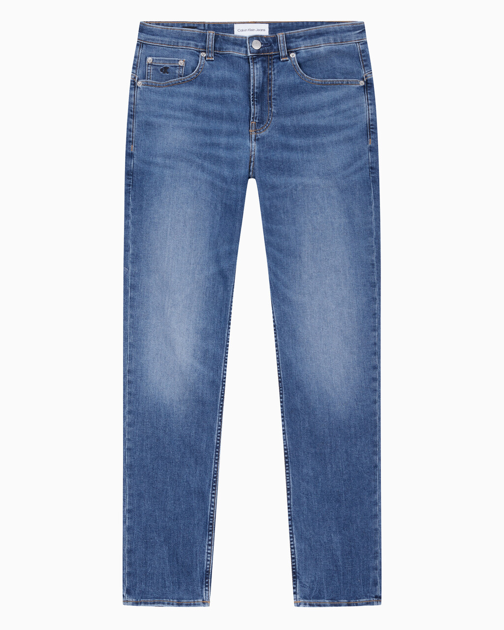 Buy 남성 바디 테이퍼핏 미드 블루 37.5 데님 in color MID BLUE BACK EMBRO