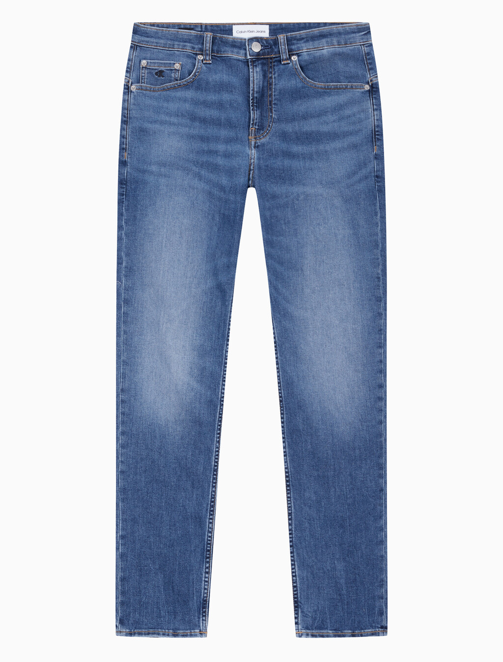 Buy 남성 바디 테이퍼핏 미드 블루 37.5 데님 in color MID BLUE BACK EMBRO