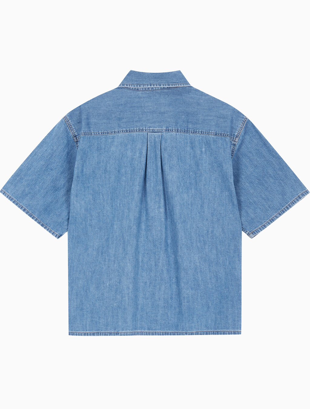 Buy 남성 캠프 반팔 데님 셔츠 in color MID BLUE BACK EMBRO