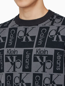 Buy 남성 릴렉스 핏 AOP 로고 스웨터 in color CK BLACK