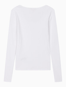 Buy 여성 L/S 우블 라벨 스쿱넥 립 티셔츠 in color BRILLIANT WHITE