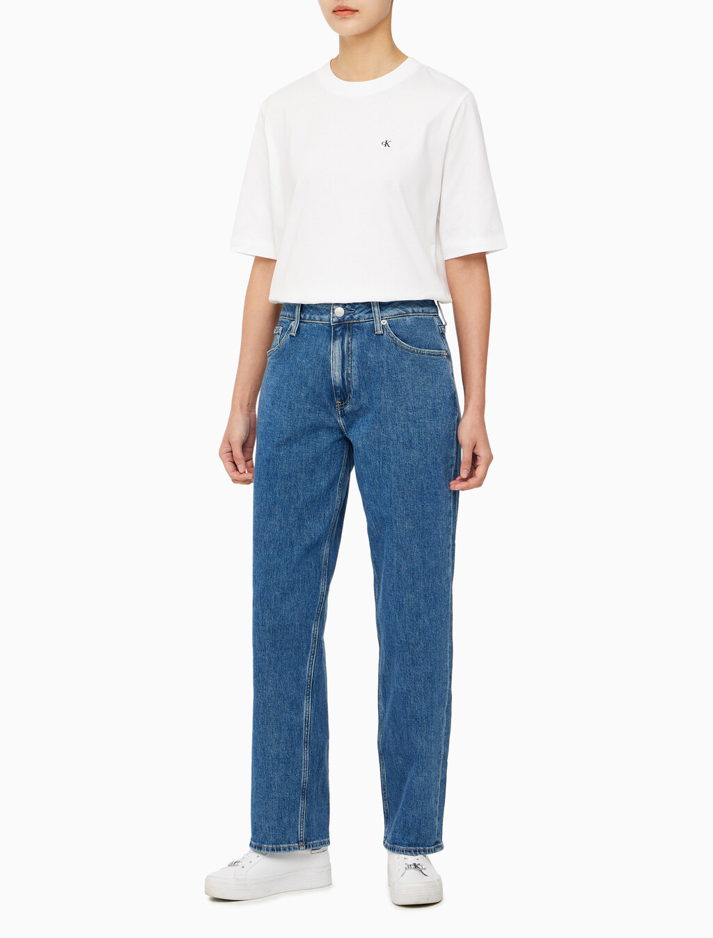 Buy 여성 90's 스트레이트핏 미드블루 데님 in color MID BLUE BACK EMBRO