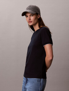 Buy 여성 콘트라스트 트림 코튼 모달 크루넥 티 in color DARK SAPPHIRE