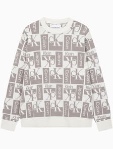 Buy 남성 릴렉스 핏 AOP 로고 스웨터 in color WHITE