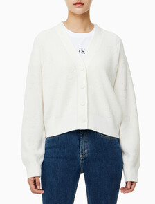 Buy 여성 AOP 스웨터 가디건 in color WHITE