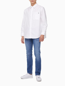 Buy 남성 릴렉스핏 파이핑 로고 옥스포드 셔츠 in color BRIGHT WHITE