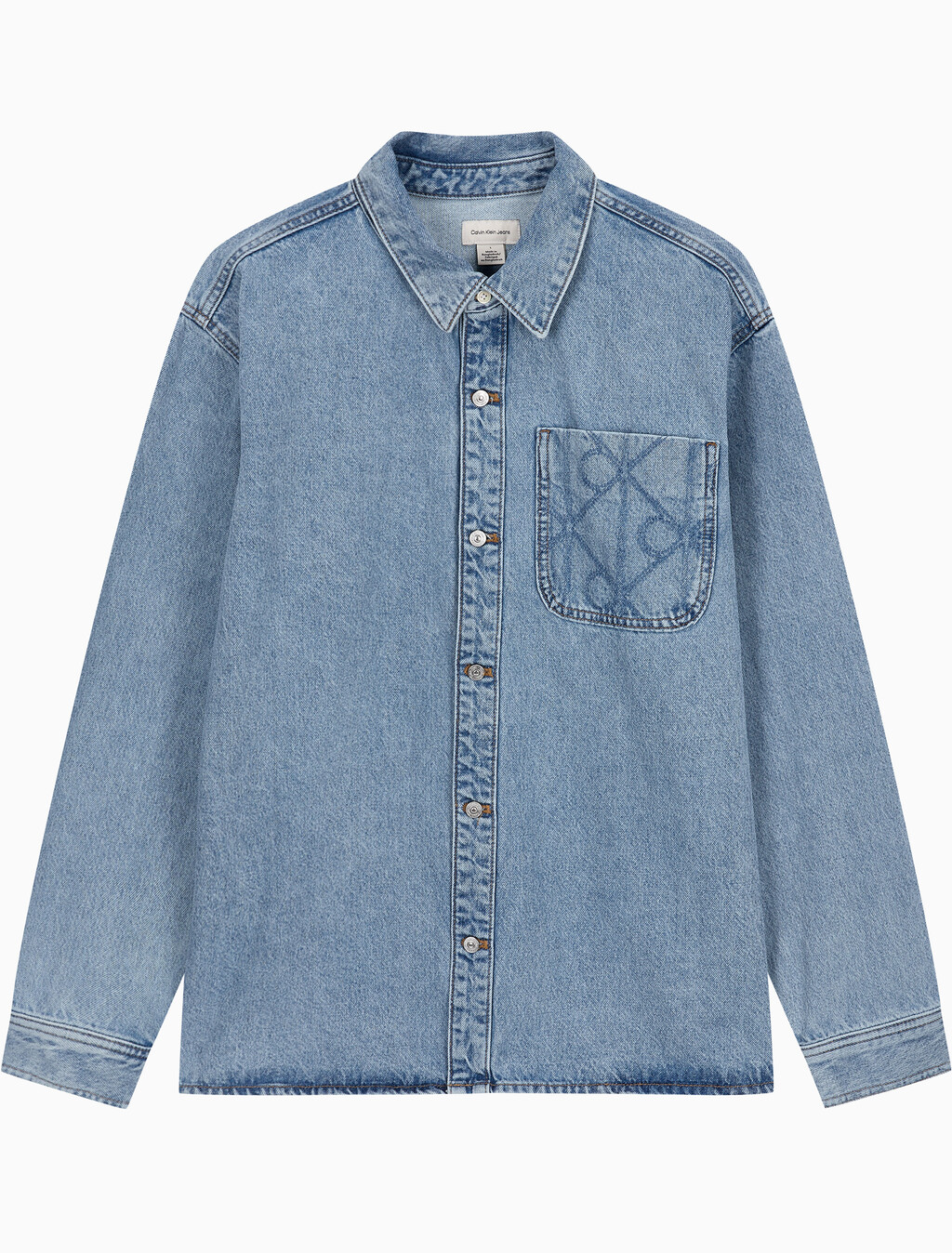 Buy 남성 90s 레귤러 핏 라이트블루스톤 워시 긴팔 데님 셔츠 in color Light blue